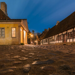 16-12-2025 - Denmark, Aarhus. Here The old town in aarhus. with cobbled streets and half-timbered houses