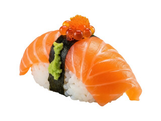 Isolated nigiri sushi with salmon fish roe and wasabi, appetizing japanese cuisine food