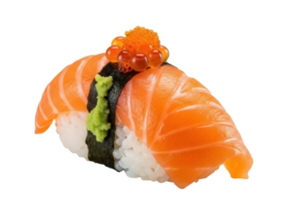 Isolated nigiri sushi with salmon fish roe and wasabi, appetizing japanese cuisine food