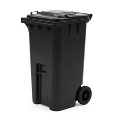 Black plastic waste bin isolated on white background
