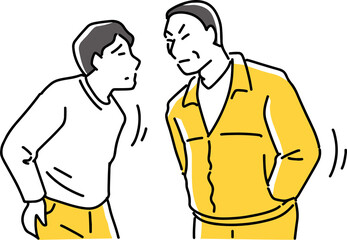 怒って近づく男と腰が引ける若い男