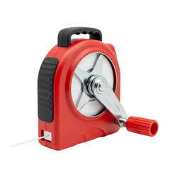 Red chalk line tool with metal reel and handle for measurement  