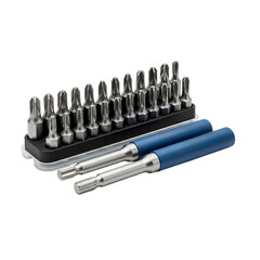 Bit set of repair tools arranged on a white background  