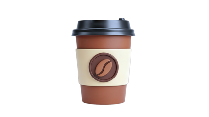 3D Coffee Cup with Coffee Bean Logo on White Background