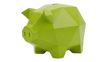 Isolated Piggy Bank in Green, Geometric Design Style for Financial Concepts, Savings, and Money