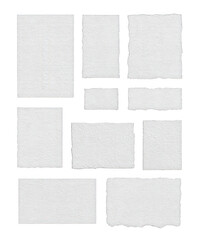 Fototapeta premium torn blank pages with uneven texture edges. set of ripped white paper sheets png isolated on transparent background. document or newspaper mockup.