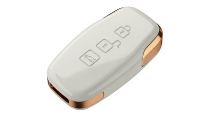 Isolated modern car key fob with remote buttons for unlocking and security system activation