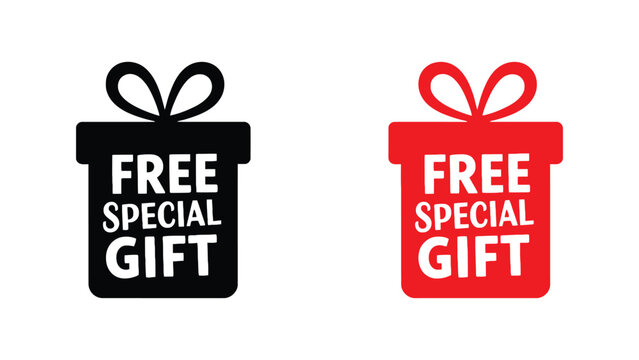Free gift icons in black and red for promotions and giveaways
