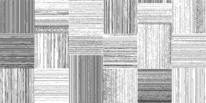 Black and white abstract pattern of horizontal and vertical lines with textured effects