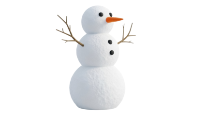 Isolated Snowman with Stick Arms and Carrot Nose Holiday Season Symbol wintertime Decoration