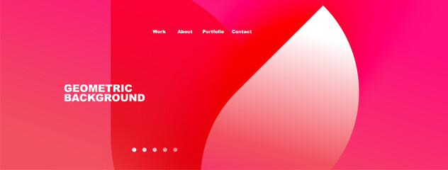 Naklejka premium Modern website header design. Gradient pink background, geometric shapes, navigation menu present. Simple, clean aesthetic.