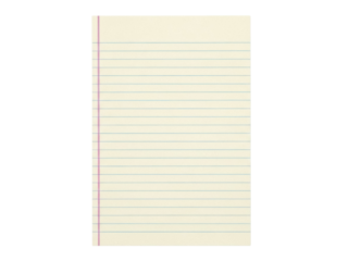 Isolated sheet of lined notebook paper, with left red margin, ready for writing notes