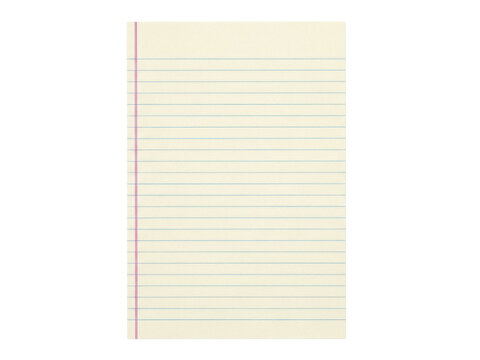 Isolated sheet of lined notebook paper, with left red margin, ready for writing notes - Powered by Adobe