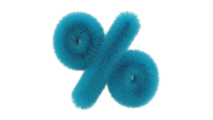 Isolated fluffy blue percentage sign render, bright promotion symbol, graphic element