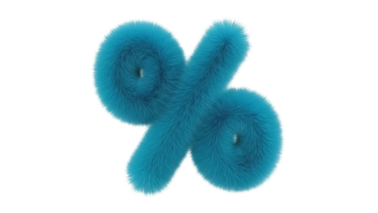 Isolated fluffy blue percentage sign render, bright promotion symbol, graphic element