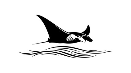 Isolated blue and white vector illustration of a wild shark predator and sea fish swimming underwater in the ocean nature art style