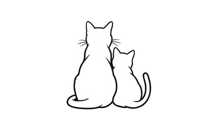 Cheerful vector illustration of a cute black and white cartoon cat character with a funny tail and artistic sketch details for a fun domestic pet feline drawing