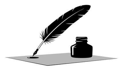 Vintage quill pen and plume feather isolated on white background with an antique inkwell bottle for calligraphy writing and literature illustration © AKBAR