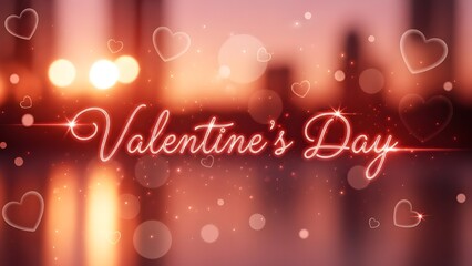 Radiant Valentine's Day Inscription Illuminated by Soft Bokeh Lights and Floating Hearts, Creating a Romantic and Festive Atmosphere for Celebration