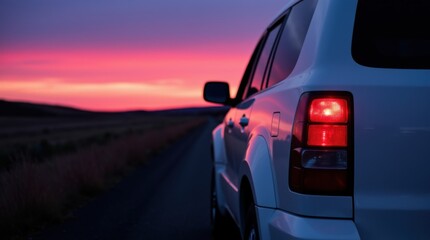 Travel, auto, transport, lifestyle. Romantic seascape, sunset, summer holidays escape concept. Beach drive.  
