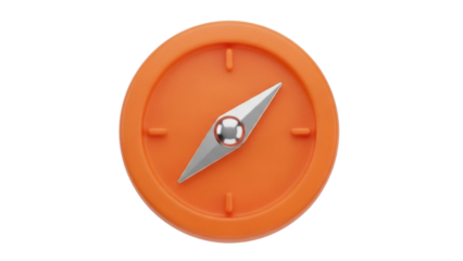 Isolated Navigation Compass, Directional Equipment, Orange, Silver, Geographical Orientation
