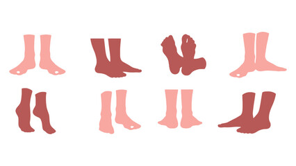 Diverse human feet and legs in various skin tones and positions