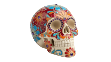 Isolated colorful decorative skull, a traditional Mexican representation of death and afterlife