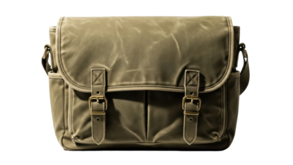 Isolated olive-green waxed canvas satchel, a versatile and durable bag for urban adventures