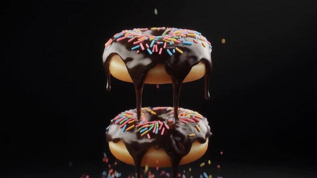Donut Covered by Flowing Glaze in Slow Motion