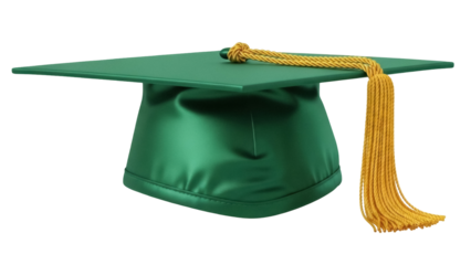 Isolated Academic Green Graduation Cap with Golden Tassel for Degree Success Symbolism