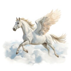 Fototapeta premium Pegasus gracefully soars through the clouds, wings spread wide