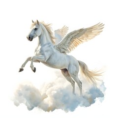 Fototapeta premium Majestic pegasus soars gracefully through the heavens on a cloud