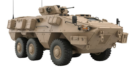 Fototapeta premium Isolated armored military vehicle on patrol for security, a transport designed for combat use