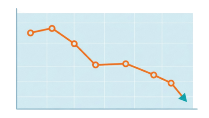 Isolated decreasing chart arrow illustrating economy failure business downturn and financial loss