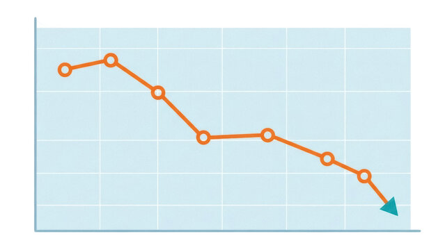 Isolated decreasing chart arrow illustrating economy failure business downturn and financial loss