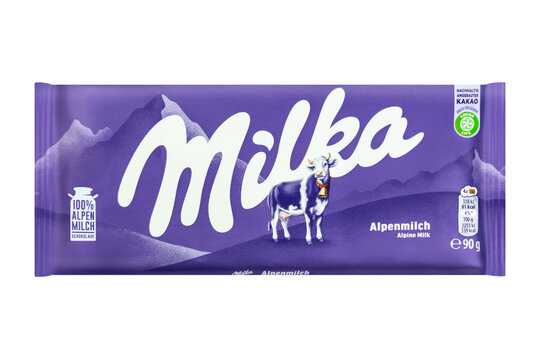 German Milka Schokolade Alpenmilch isolated on white background