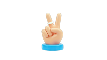 3D Hand Gesture Showing Peace Sign on Blue Base