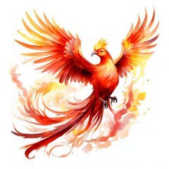 Obraz premium Majestic phoenix soars with vibrant watercolor feathers in a captivating display