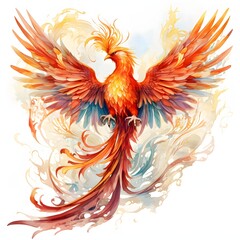 Obraz premium Vibrant phoenix soars with wings outstretched against a swirling background