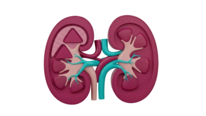 Isolated human kidney organ illustration rendering design for medical or science studies