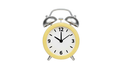 Yellow Alarm Clock Showing Time on White Background