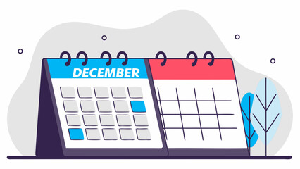 Desktop calendars showing December and blank pages for upcoming planning