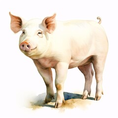 Fototapeta premium Charming pig standing in a watercolor style against a white background