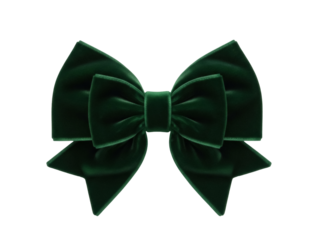 Isolated decorative emerald velvet bow tie, fancy gift ribbon, design element for crafts