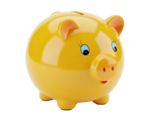 Isolated Yellow Piggy Bank with Blue Eyes – Traditional Symbol of Saving Money for Future Needs
