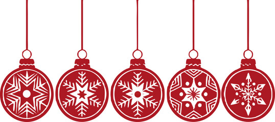 Fototapeta premium Vector illustration of assorted Christmas ornament balls in red, gold, green, and silver, isolated on no background, high-quality festive design.