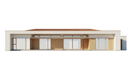 Isolated contemporary single story house with a flat roof, isolated building exterior