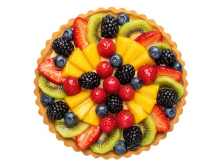 Isolated fruit tart with mango, strawberries, kiwi, blueberries, raspberries, and blackberries