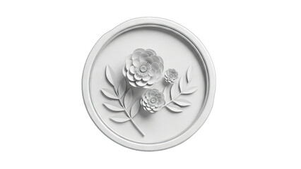 White Floral Relief on Round Plaque, Isolated