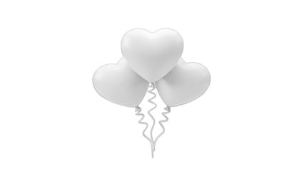 White Heart Balloons Floating on White Background